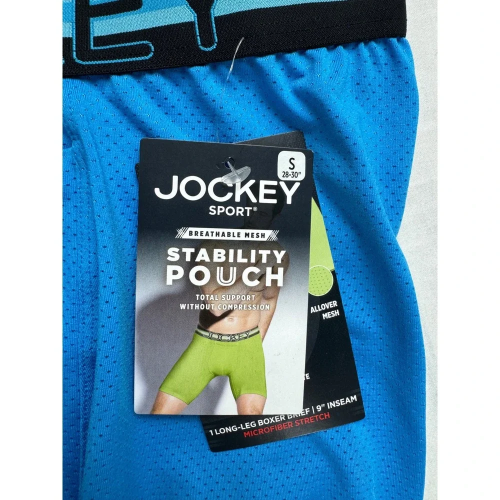 Jockey Sport Stability Pouch Mens Long Leg Boxer Briefs Blue Small 9 Inch Inseam